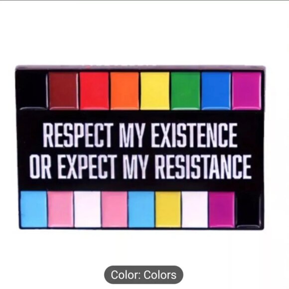 "Respect My Existence" Queer Gay Rainbow Pride Flag Hat/Lapel Enamel Pin Brooch - Picture 2 of 3